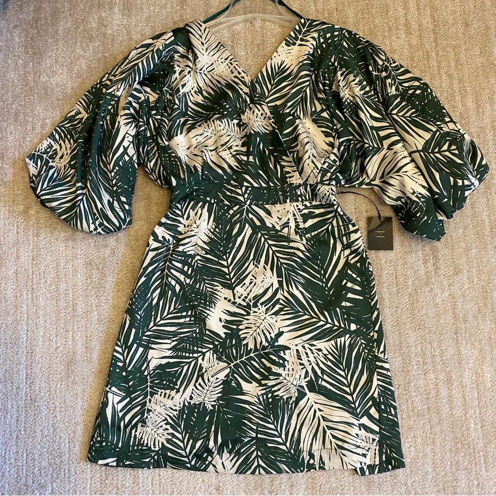 CODE X MODE Green Leaf Print Dress, Small, NWT